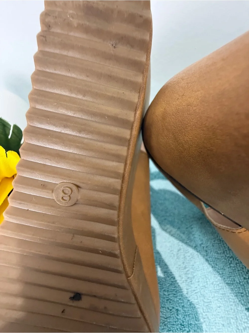 Women's Tan Platform Wedge Sandals with Ankle Strap